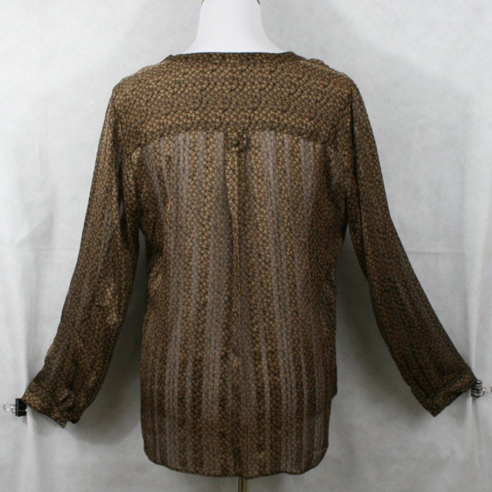 ROZ & ALI Brown & Black Floral Sheer Polyester Blouse SZ M EUC - Picture 4 of 9